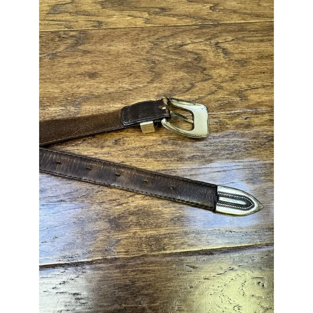 Genuine Leather Concho Belt Dark Brown Silver Patina, Sz 40